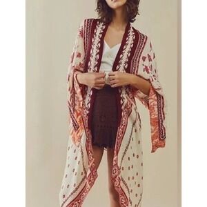 Free People Kiss The Sky Butterfly Kimono Pink Rose Floral Paisley One Size NEW